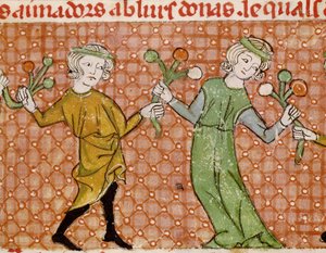 Fol.215v De Verleiding: Een dansend paar
